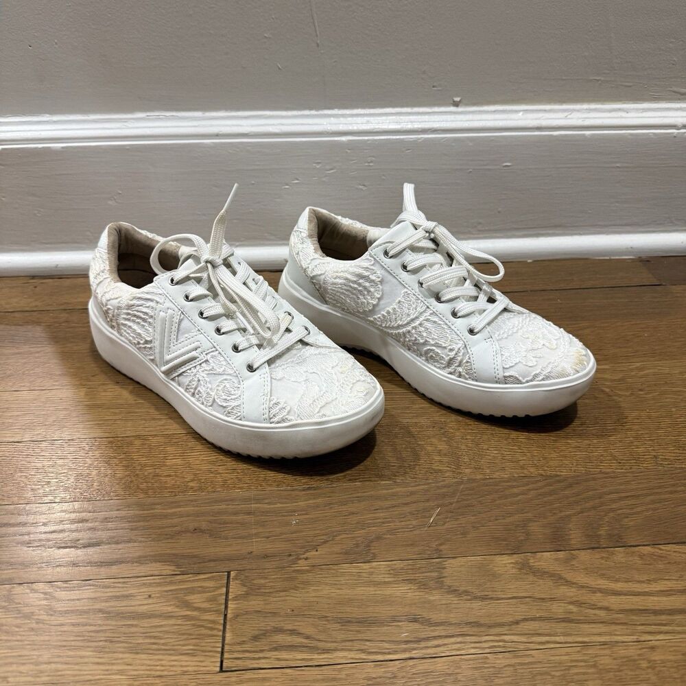Vionic Kearny Lace Upโ Shoes Women 7.5 White Lace Floral Platform Comfort Summer